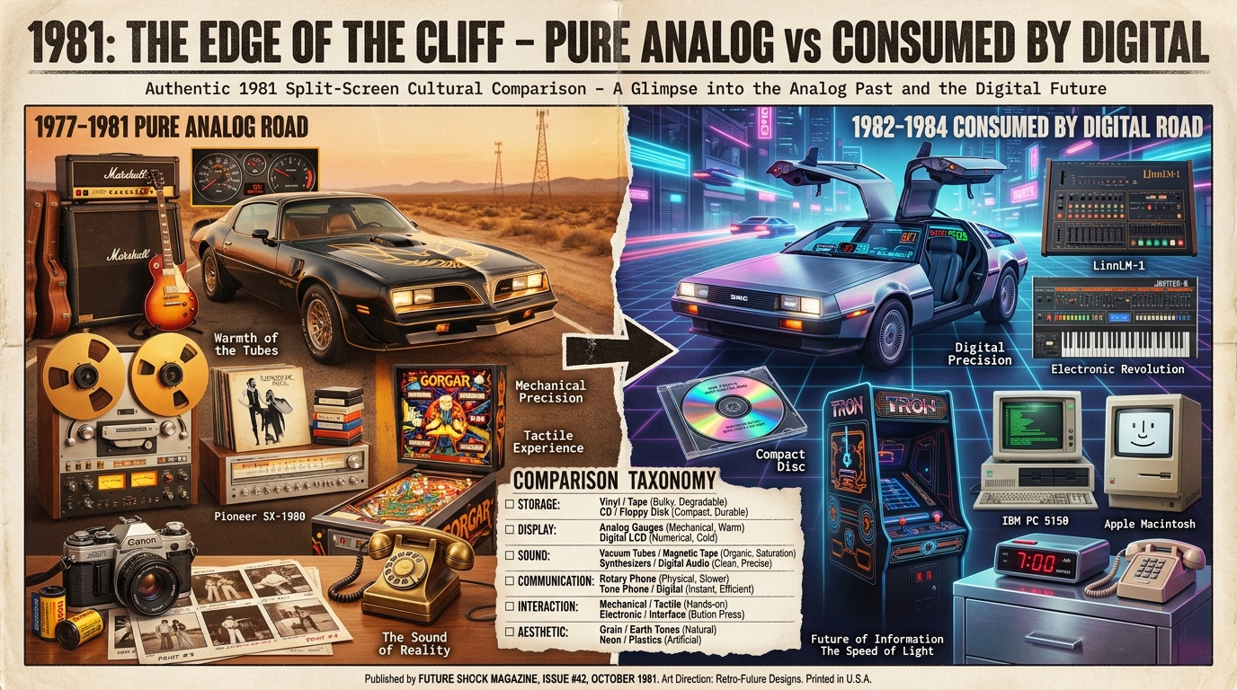 1981 analog versus digital cultural comparison poster