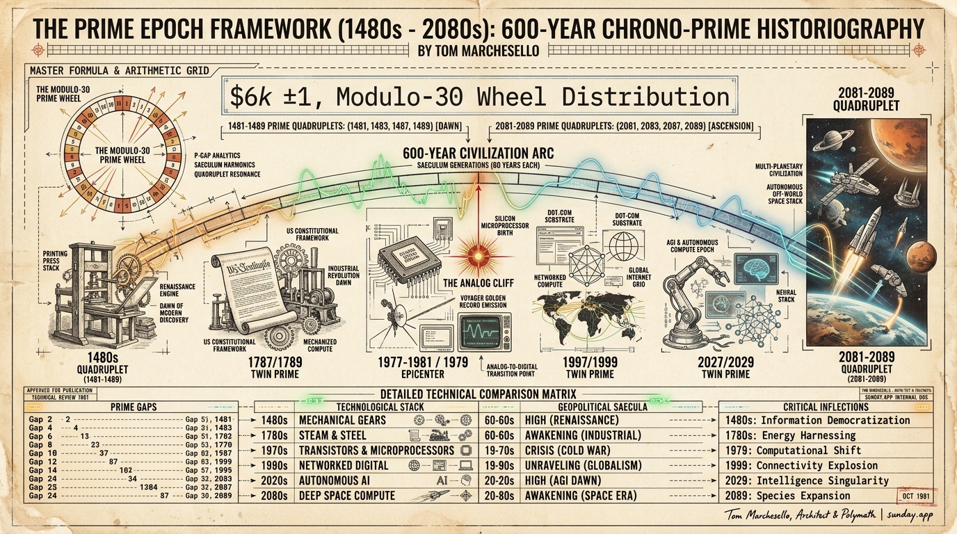 600-year chrono-prime historiography: modulo-30 wheel and civilizational arc